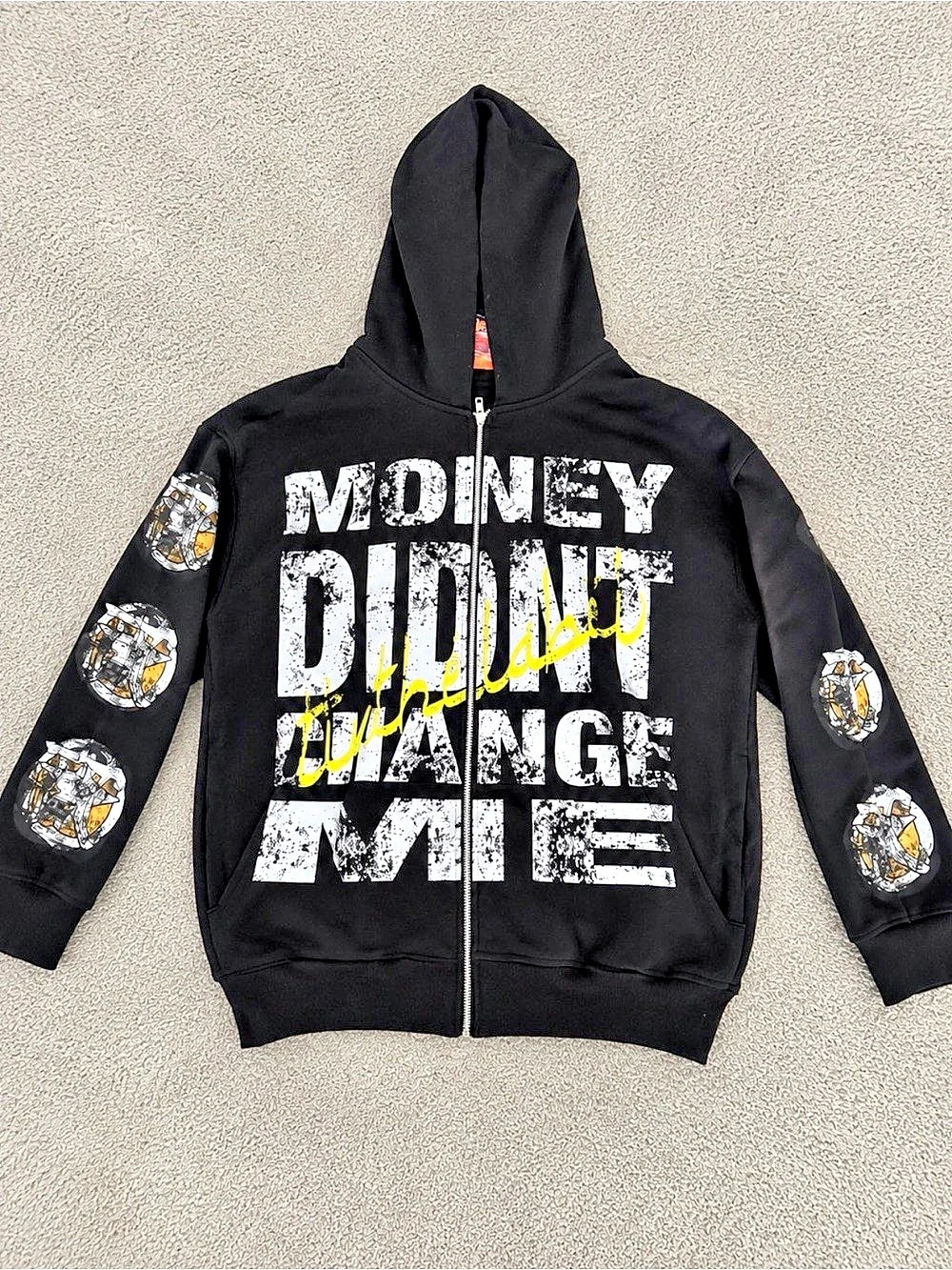 Graphic Zip-Up Hoodie in Black